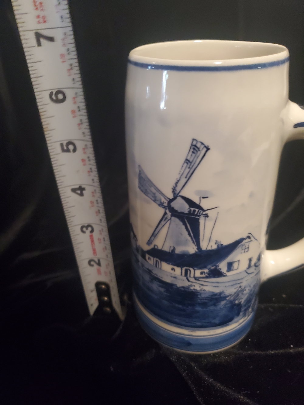 Blue and White Delft-Style Windmill Ceramic Beer Stein
